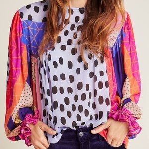 Anthropologie Miranda Peasant Blouse Coral Pop